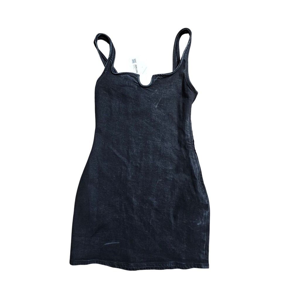 Zara Denim Notched Neck Mini Dress S Sleeveless Bodycon 8197/286/800 Chic NWT